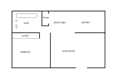 One bedroom one bathroom floorplan